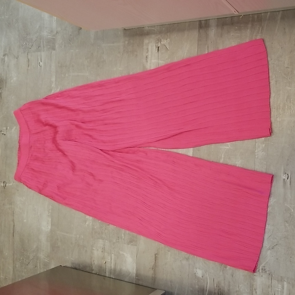 Trina Turk Satin Crinkled Wide Leg Pants ~ Pink Nwot